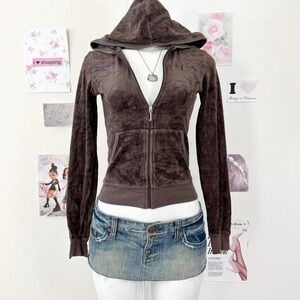 Vintage Juicy Couture Brown Velour Zip Up Hoodie – Size P